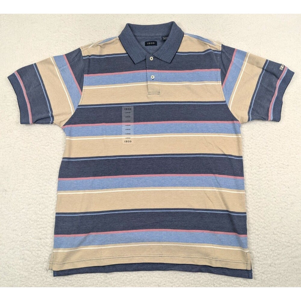 NWT Izod Men's Short Sleeve Polo Shirt L Multicolor Striped Cotton NEW